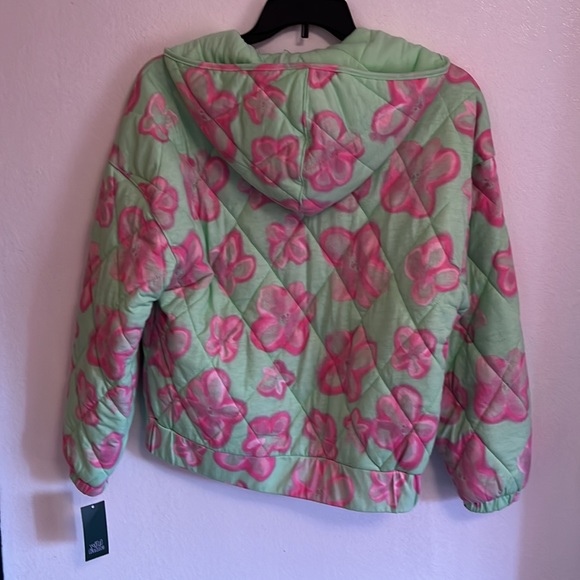 Wild Fable Green Pink Floral Hooded Quilted Jacket Full Zip Women’s Size Small. - Picture 4 of 5